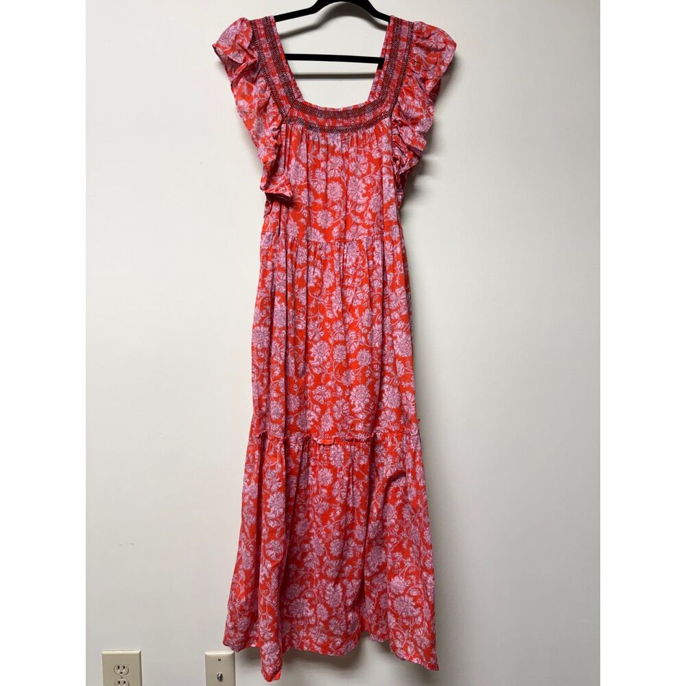 FREE PEOPLE Bonita Floral Print Flutter Sleeve Midi Dress, Modal Slip, Sz M - Picture 2 of 15